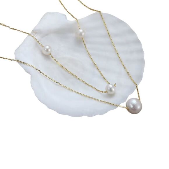 ENA 925 14k Over Sterling Silver Layered Pearls Station Necklace - Picture 5 of 5